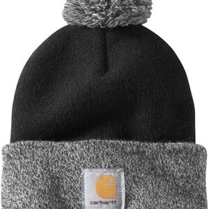 Carhartt Women's Lookout Hat Black Grey Speckled Pom Pom Cuffed Beanie Fast Ship